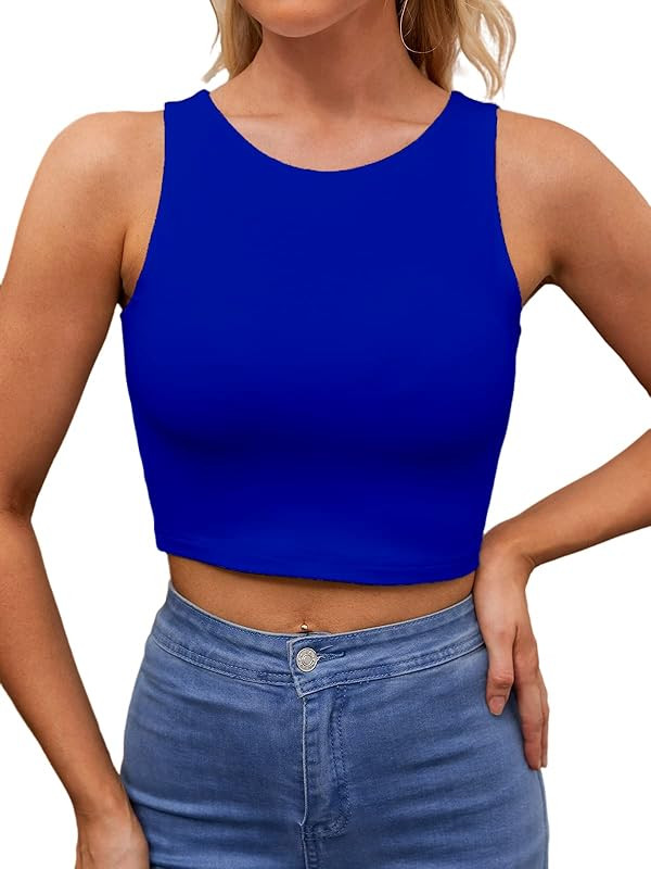 Abardsion Women’s Sexy Sleeveless Racerback Crop Top Classic Basic Double Layer Cute Cropped Ta... | Amazon (US)