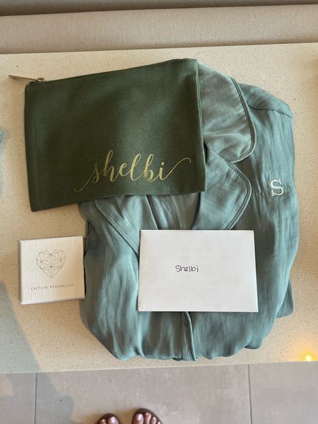 Day of wedding bridesmaids gifts- pajamas, makeup bag, necklace and handwritten note from the bride! 

#LTKwedding