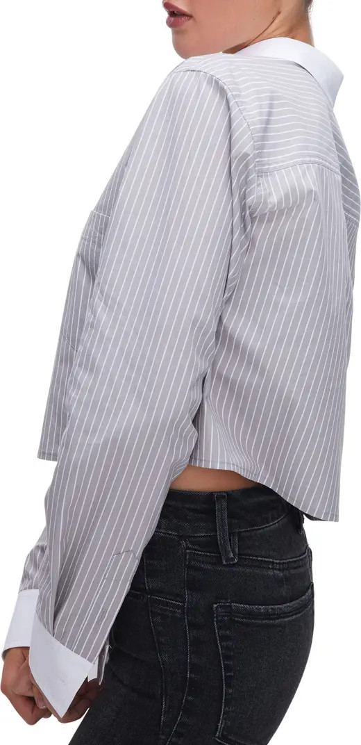 Good American Stripe Crop Button-Up Shirt | Nordstrom | Nordstrom