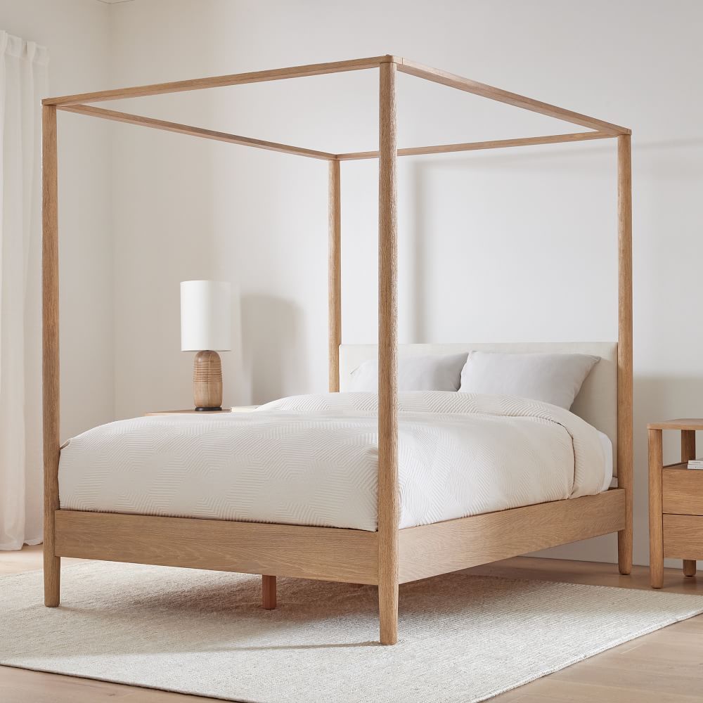Hargrove Canopy Bed, King, Yarn Dyed Linen Weave Alabaster, Dune | West Elm (US)