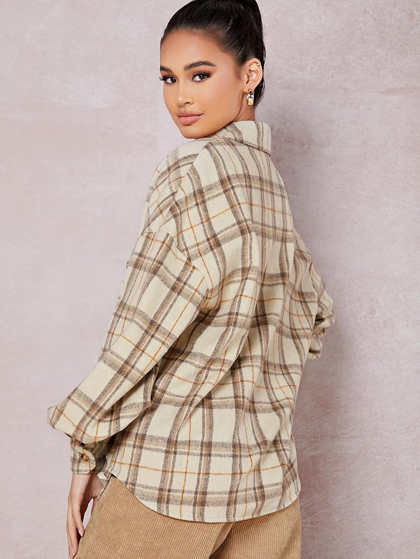 Floerns Women's Casual Plaid Long Sleeve Button Front Collar Blouses Shirts Top | Amazon (US)