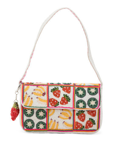 Beaded Fruit Chic Flap Shoulder Bag For Women, Leather | TJ Maxx