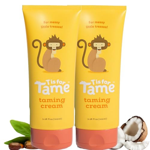 T is for Tame - All-Natural Hair Taming Cream for Kids, Frizz & Flyaway Control, Coconut Oil & Jojoba Leave-In, Safe for Babies & Toddlers, Non-Greasy, 3.38 Fl Oz (Bundle of 2) | Amazon (US)