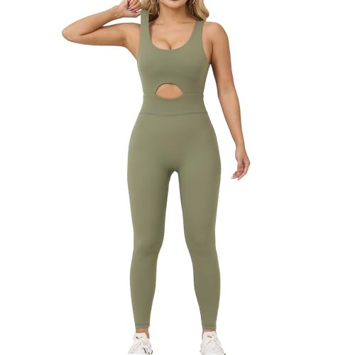 Workout Jumpsuits for Women-Black Womens Jumpsuit Sleeveless Yoga One Piece Jumpsuits V Shaped Backless (army green, xl) | Amazon (US)