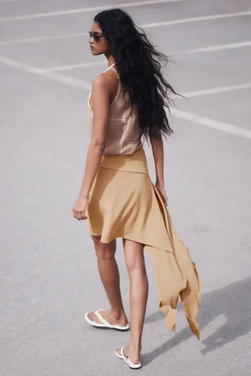 H&M Asymmetric Tie-detail Skirt in Dark Beige at Nordstrom, Size 0 | Nordstrom