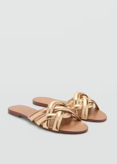 MANGO - Leather straps sandals gold - 6½ - Women | MANGO (US)