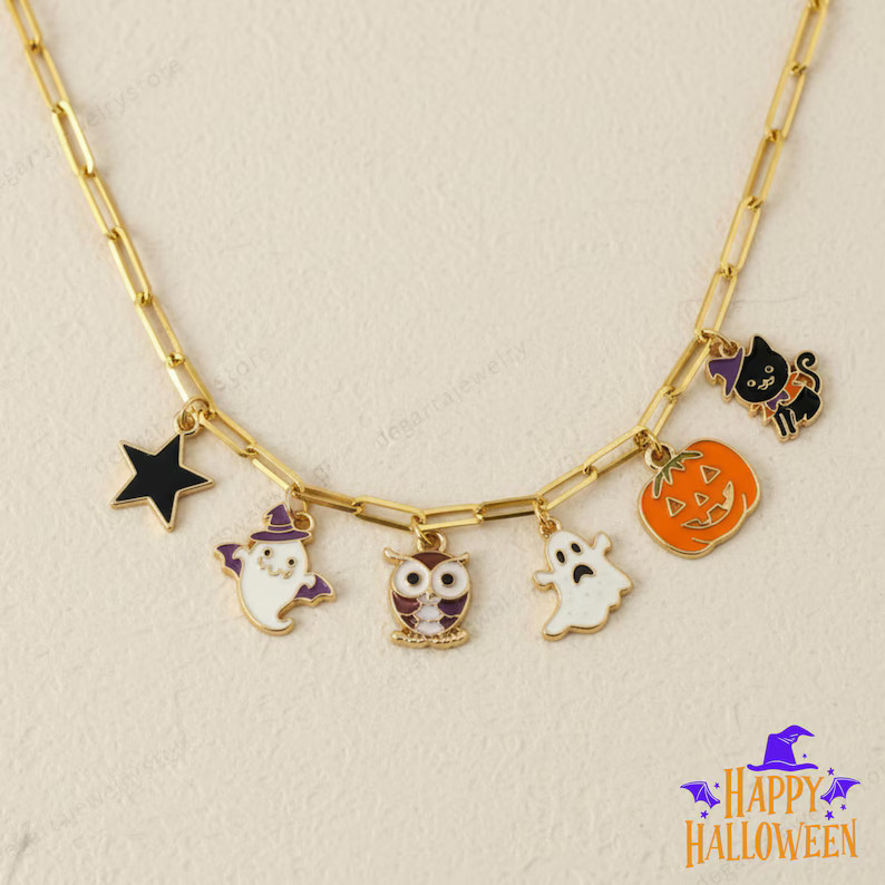 Custom Halloween Charm Necklace: Ghost, Pumpkin, Bat All Spooky Season Charms - Etsy | Etsy (US)