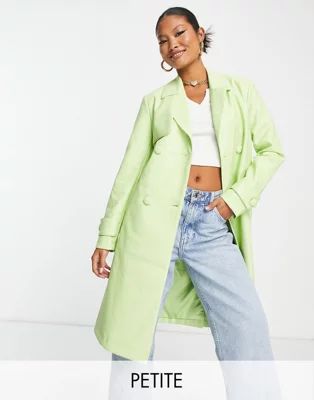 Ever New Petite belted metallic PU jacket in lime | ASOS (Global)