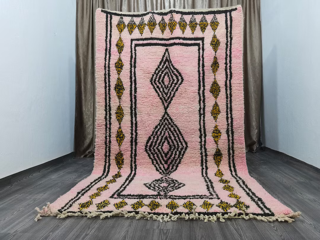 AMAZING MOROCCAN PINK Rug Custom Bohemian Rugs Wool Rug Green Quality Handmade Morrocan Rug Perso... | Etsy (US)