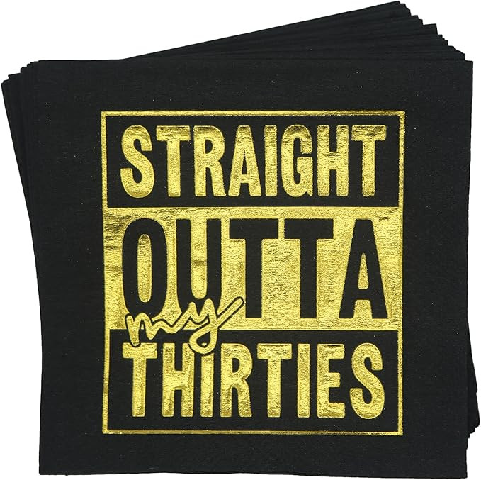 Straight Outta My Thirties Napkins,40th Birthday Napkin,Black Gold 40th Birthday Cocktail Napkins... | Amazon (US)