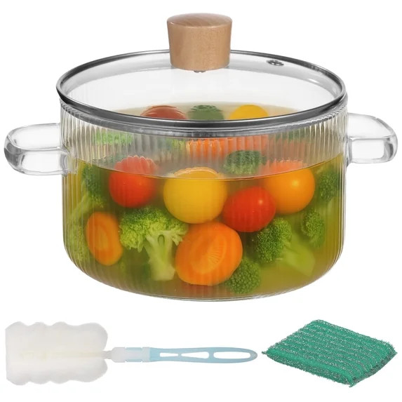 Glass Cooking Pot with Lid, 1.6 L/54 oz Soup Pot with Handle, High Borosilicate Glass Simmer Pot,... | Walmart (US)
