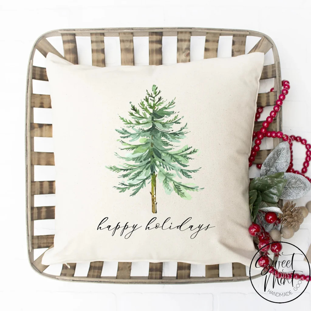 Happy Holidays Tree Pillow Cover - 16" x 16" | Sweet Mint Handmade Goods