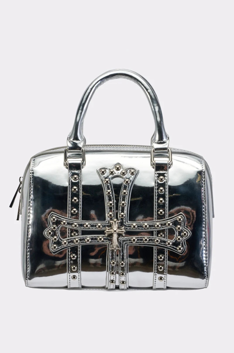 Silver Metallic Faux Leather Mini Bowling Bag | AKIRA | AKIRA