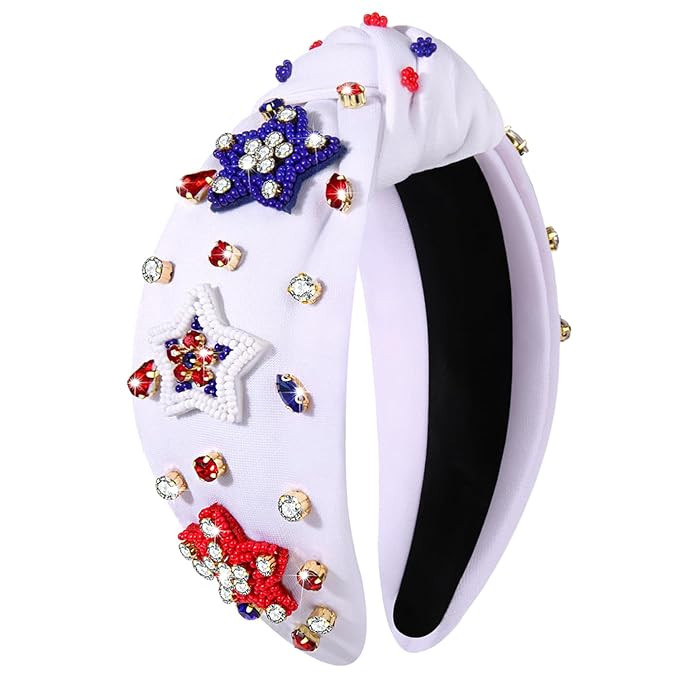 mokkia American Flag Headband for Women - 4th of July Accessories with Red White and Blue Rhinest... | Amazon (US)