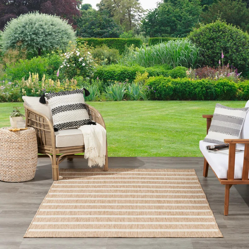 Rectangle Norgard Striped Machine Woven Polypropylene/Polyester Indoor/Outdoor Area Rug in Beige | Wayfair North America