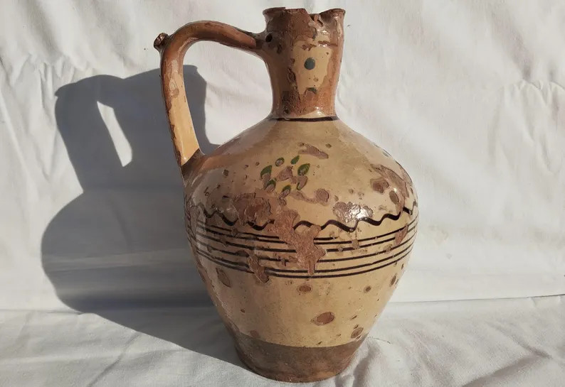 Antique Folk Stoneware Pitcher, Flower Decorated Brown Water Jug | Etsy (US)