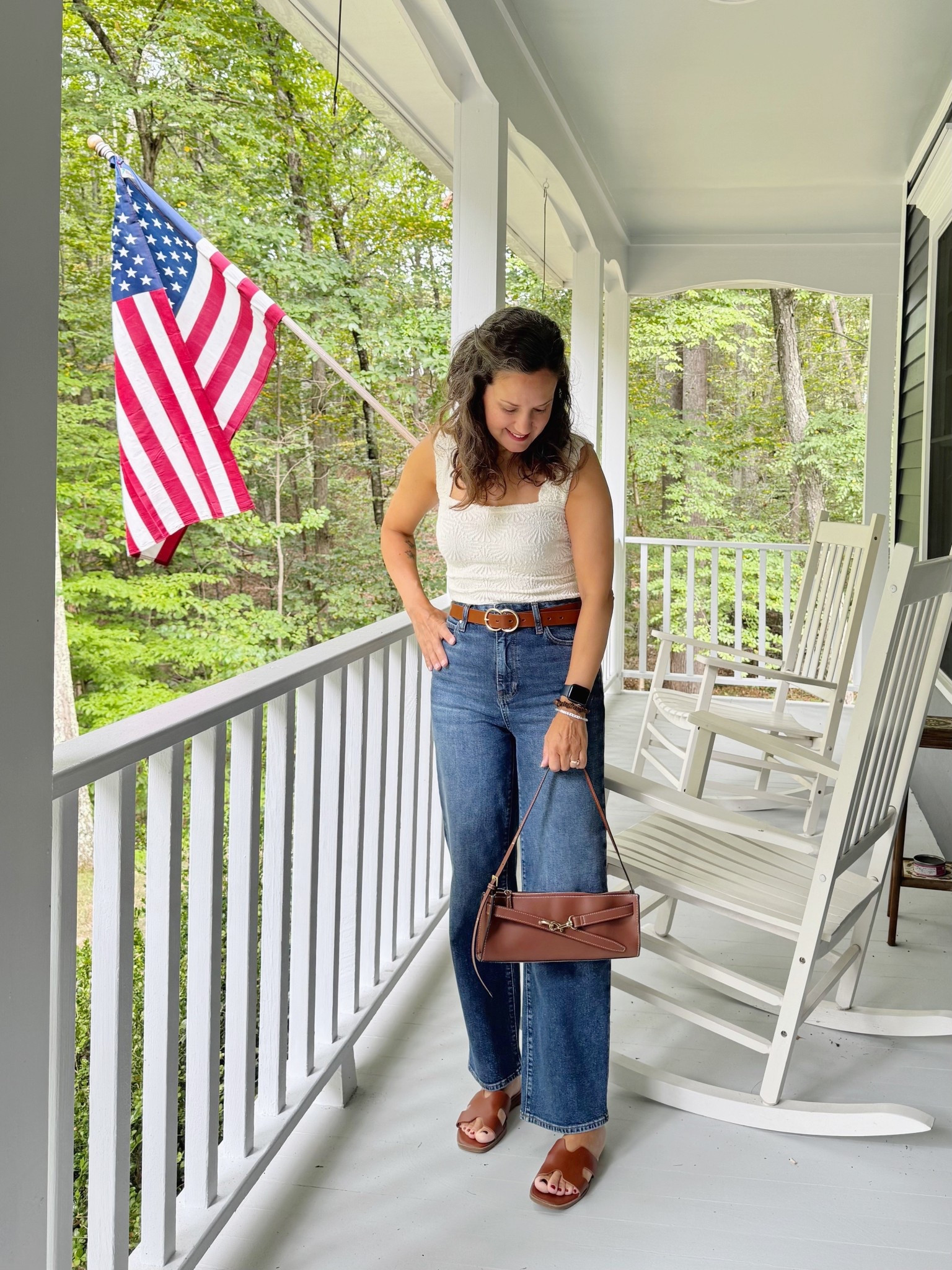 Cooler summer day | early autumn outfit | fall style 
These Frame jeans are my go to for this fall! 👖 Bag is H & M, couldn’t find the exact online; bought it in store 

#LTKSeasonal #LTKOver40 #LTKPetite