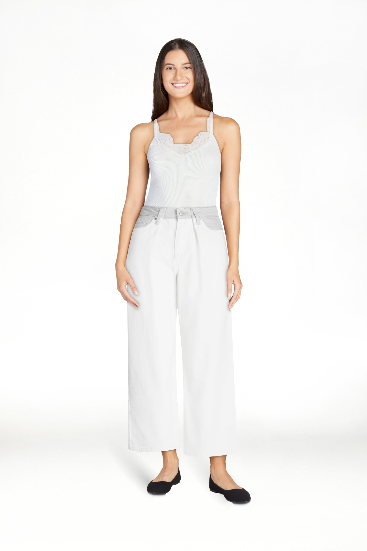 Scoop Women's and Women's Plus Mid-Rise Colorblock Wide Leg Jeans, Available in Short, Reg, and L... | Walmart (US)