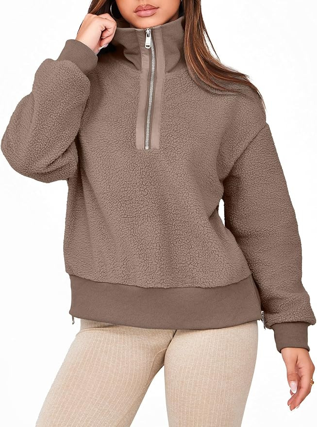Glamaker Women's Half Zip Fleece Sweatshirt Long Sleeve Loose Casual Sherpa Lapel Pullover Tops F... | Amazon (US)
