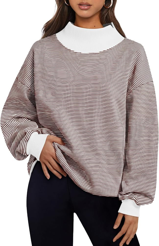 Trendy Queen Womens Mock Neck Sweatshirts Oversized Pullover Fall Outfits | Amazon (US)