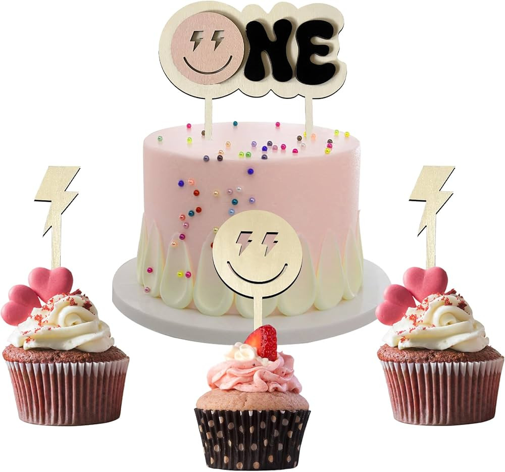 One Happy Dude Cake Toppers for 1st Birthday Decorations,Wooden Smiley Face Cupcake Topper One Co... | Amazon (US)