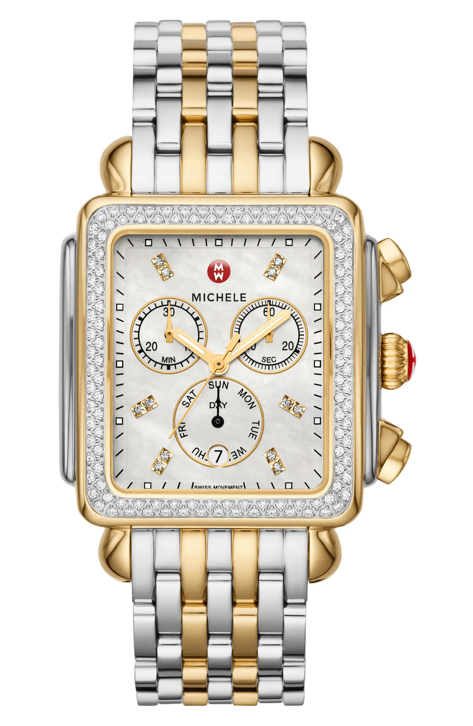 MICHELE Deco XL Pavé Diamond Chronograph Watch Head & Bracelet, 33mm | Nordstrom | Nordstrom