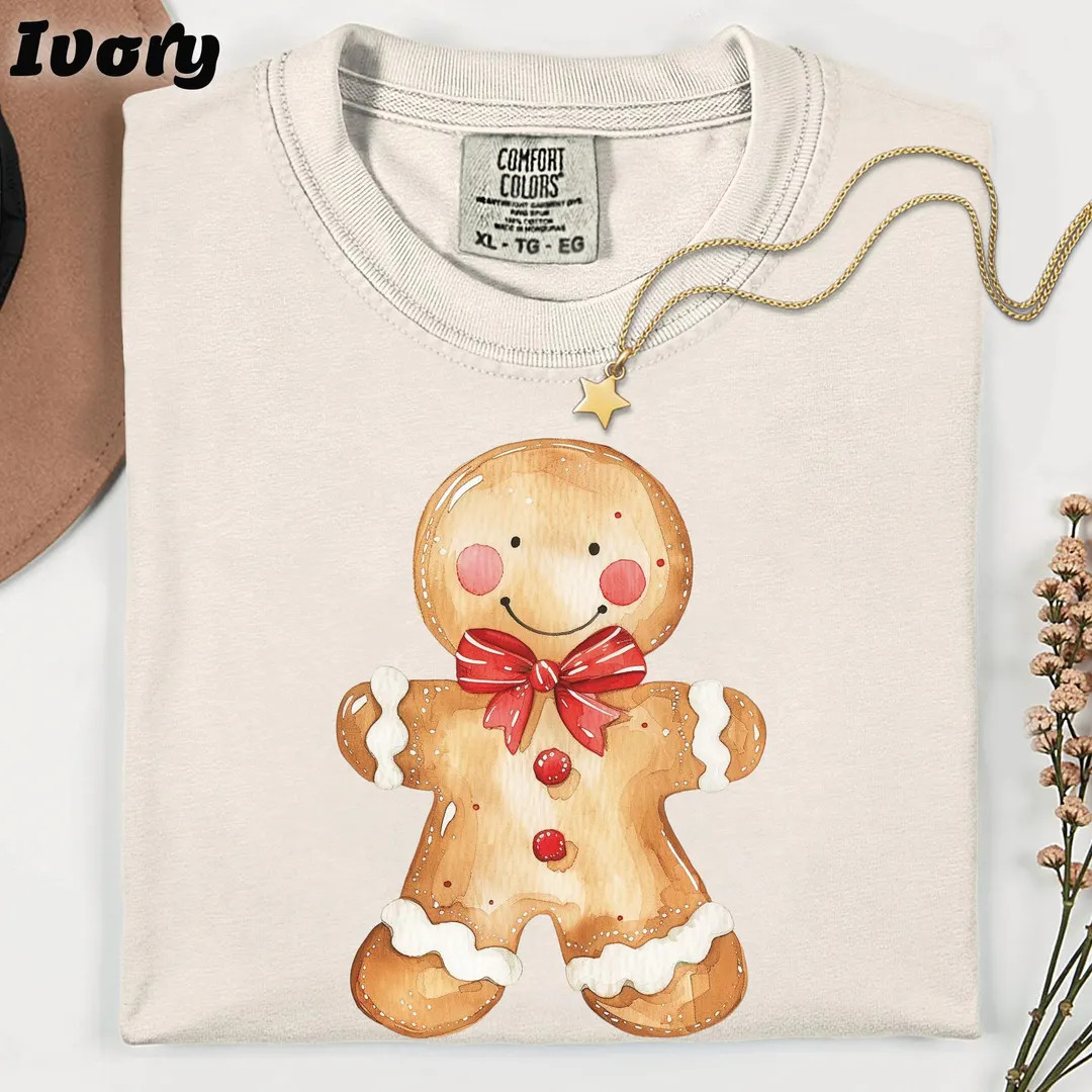 Christmas T-shirt: Gingerbread Man Graphic, Vintage Comfort Colors - Etsy | Etsy (US)