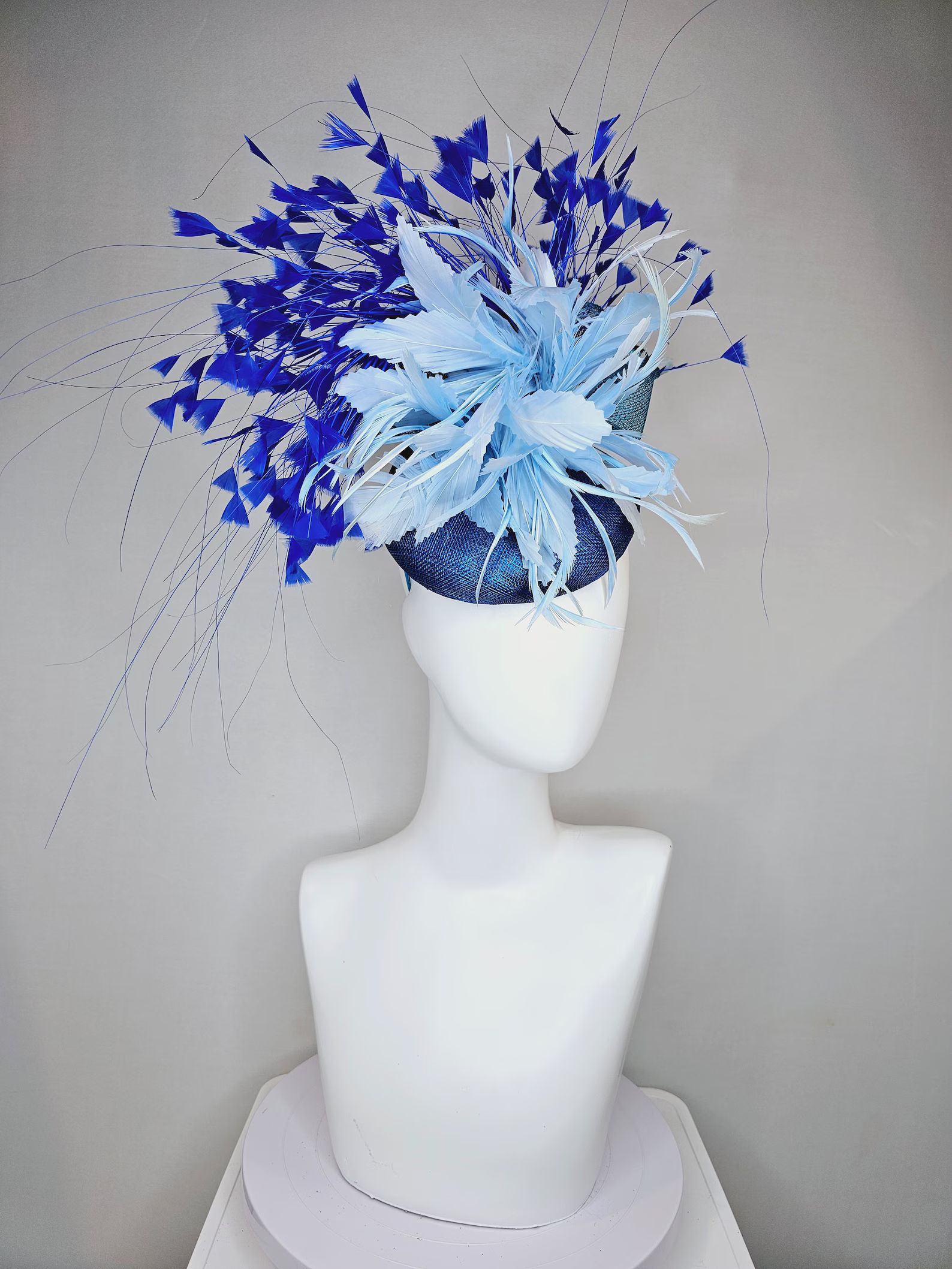Kentucky Derby Hat Fascinator Turquoise Blue Sinamay Light Blue Large Feather Flower With Blue Fe... | Etsy (US)