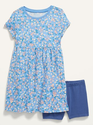 2-Piece Short-Sleeve Dress and Biker Shorts Set for Toddler Girls | Old Navy (US)