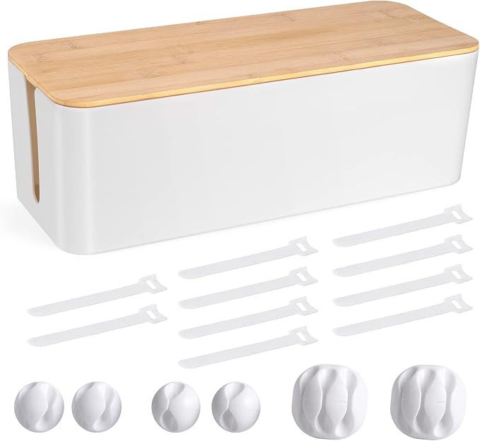 Tuwechen Cable Management Box, Wooden Style Large Cord Organizer Box | Amazon (US)