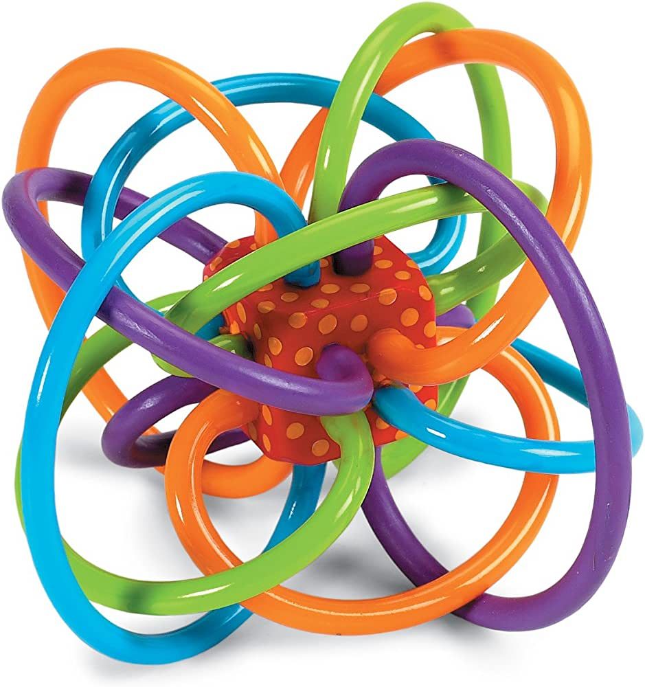 Manhattan Toy Winkel Rattle & Sensory Teether Toy, Blue/Green/Orange, 5 Inch x 4 Inch x 3.5 Inch | Amazon (US)