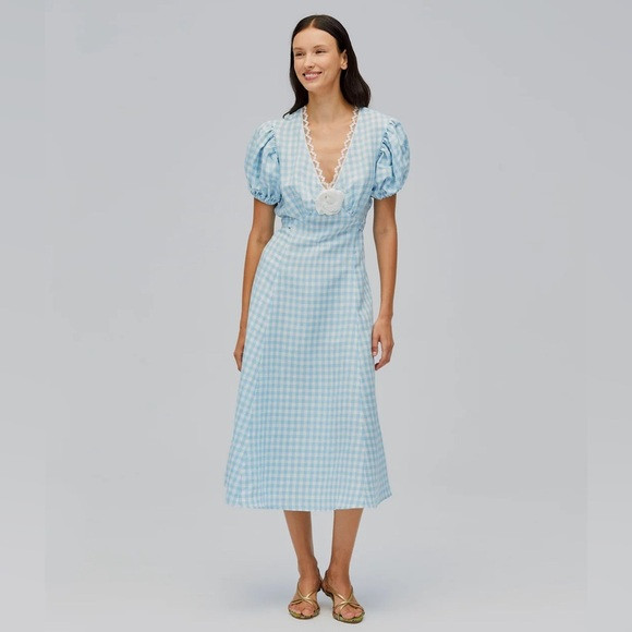 NWT SLEEPER The Genus Rosa Linen Blend Gingham Midi Dress in Blue Vichy Sz XL | Poshmark