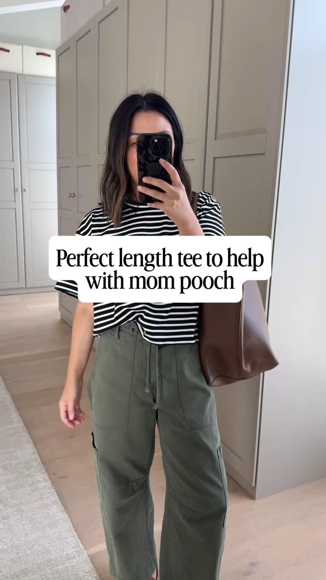 Perfect length tee to help with the mom pooch. So many women tell me they can’t tuck in their tops. This tee is such a great length to not tuck but it still covers the mid section. It’s also a structure good weighted tee so great for casual work place. 

Le Bop tee medium
Pistola pants petite 25
Loeffler Randall flats 5.5
Mansur Gavriel tote - color is old

#LTKmomlife #LTKPetite