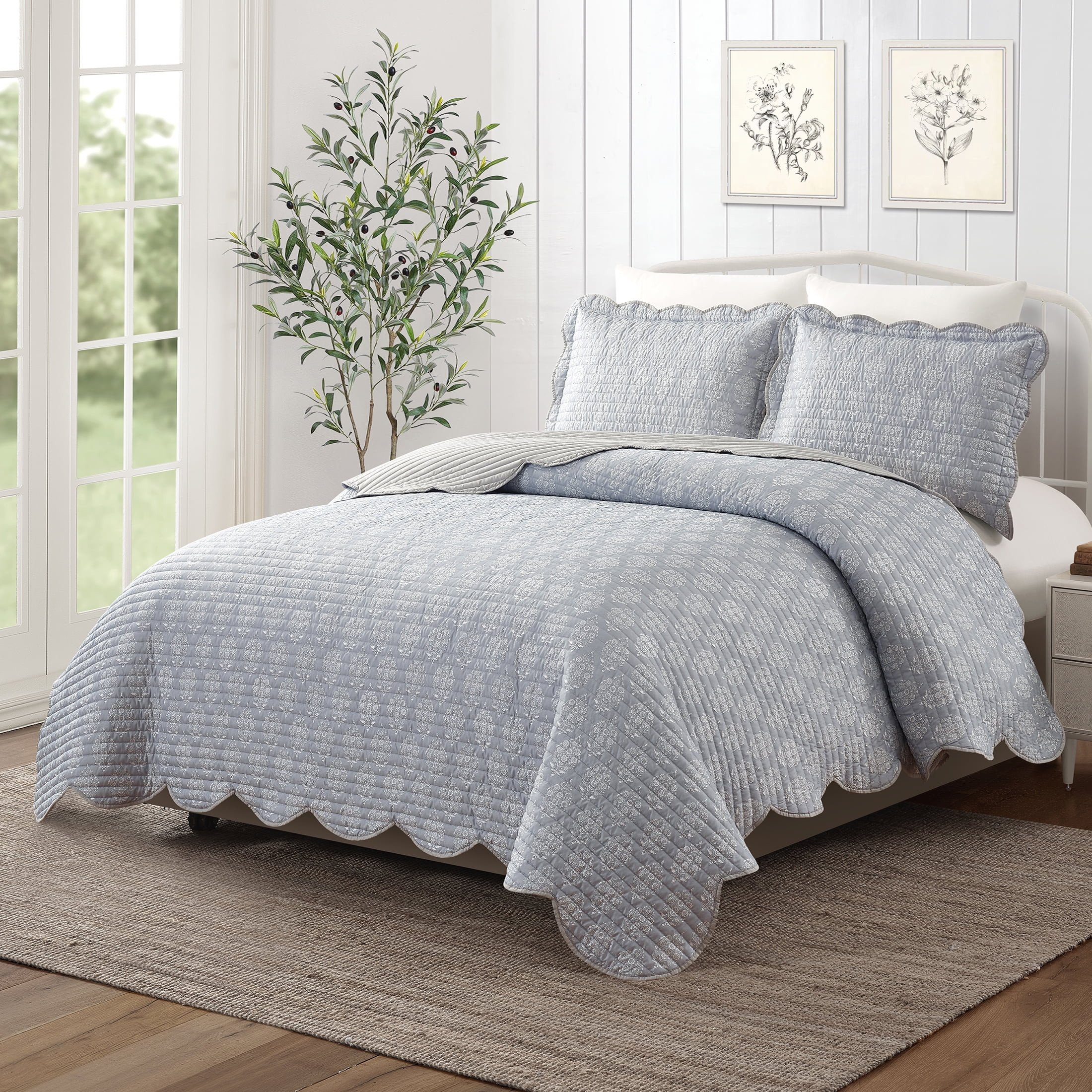 Mainstays Gray Paisley 3-Piece Quilt Set, King | Walmart (US)