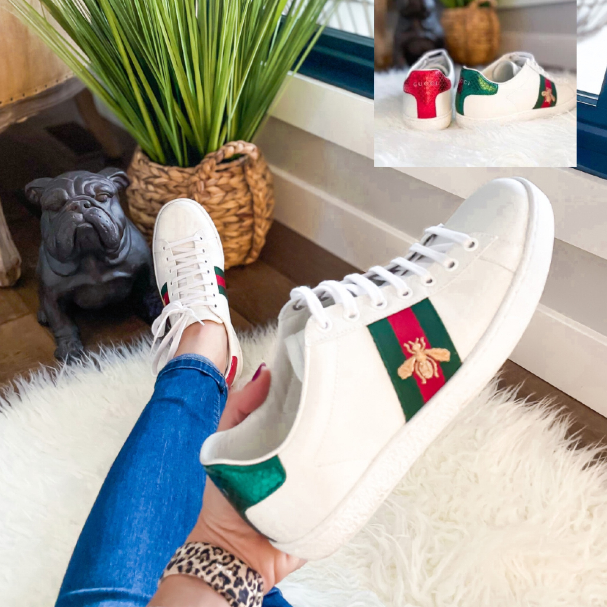 🐝SpLuRgE aLeRt!!!! I got these last year as a Christmas gift and still LOVE them so much!! My favorite detail besides that adorable 🐝 is the back of the shoes. One is ❤️ and one is 💚 but they both have Gucci written on them!!! They do make them in a couple different styles. But they are very comfortable for all day wear. 
*Fit Tip- runs TTS

#gucci #guccisneakers #guccishoes #guccigiftsforher #guccistripes #luxegifts #luxegiftsforher #giftsforher #giftguide #designer #designershoes #designersneakers

#LTKGiftGuide #LTKshoecrush #LTKHoliday