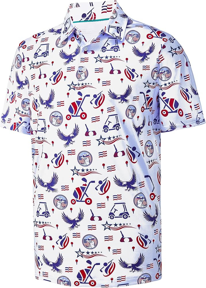 Mens Golf Shirt Short Sleeve Dry Fit Print Moisture Wicking Performance Patterns Collared Polo Sh... | Amazon (US)
