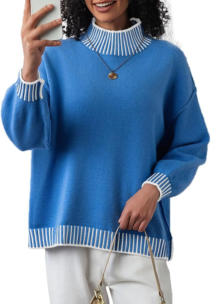CHYRII Women Fall Fashion 2024 Sweater Overiszed Batwing Long Sleeve Striped Turtleneck Pullover ... | Amazon (US)