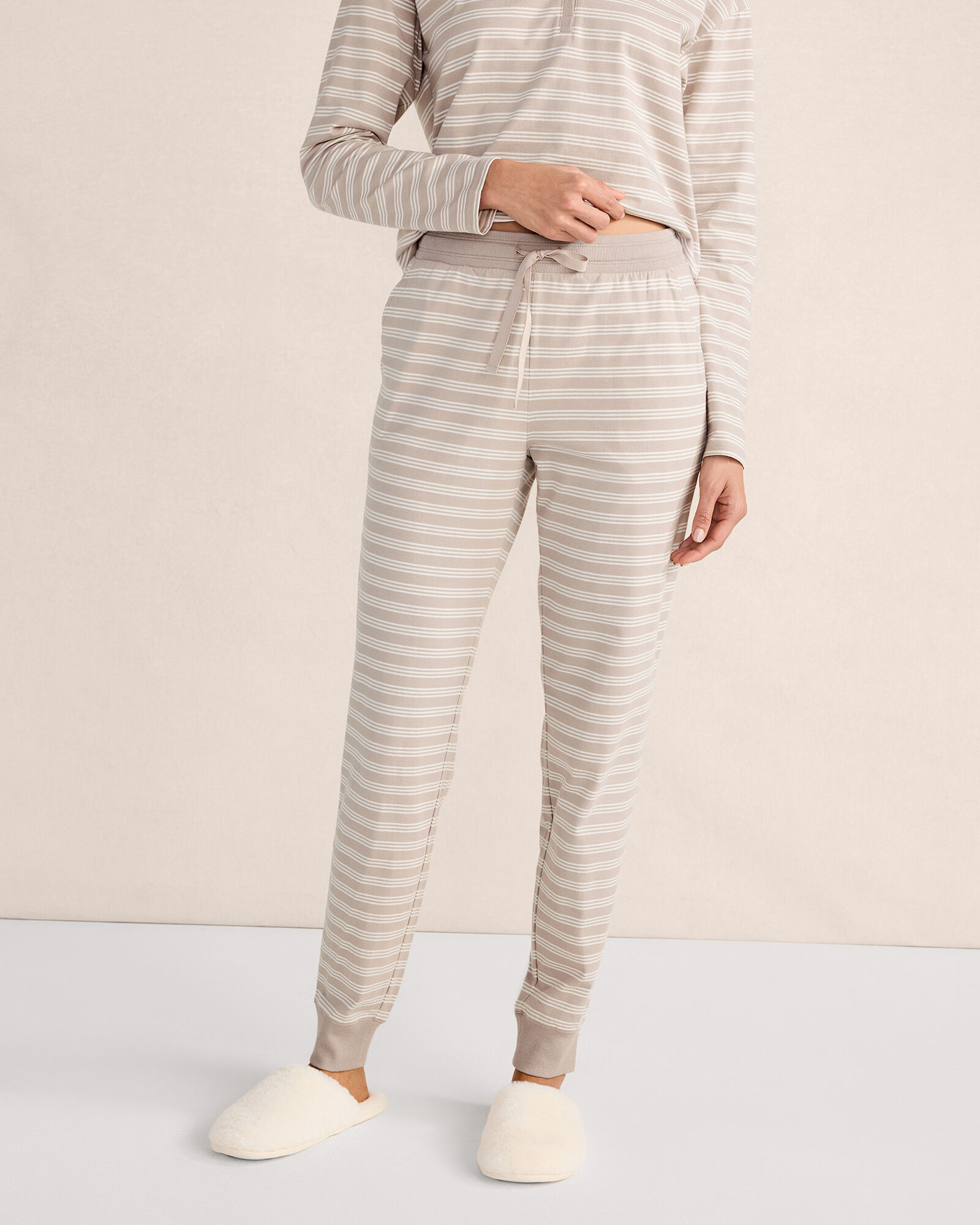 Organic Cotton Jersey Stepped-Stripe Joggers | Haven Well Within