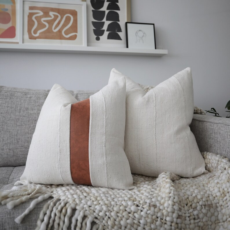 Authentic African Mudcloth Pillow Cover withFaux Leather Accent | Original Stitched By Grace Desi... | Etsy (US)