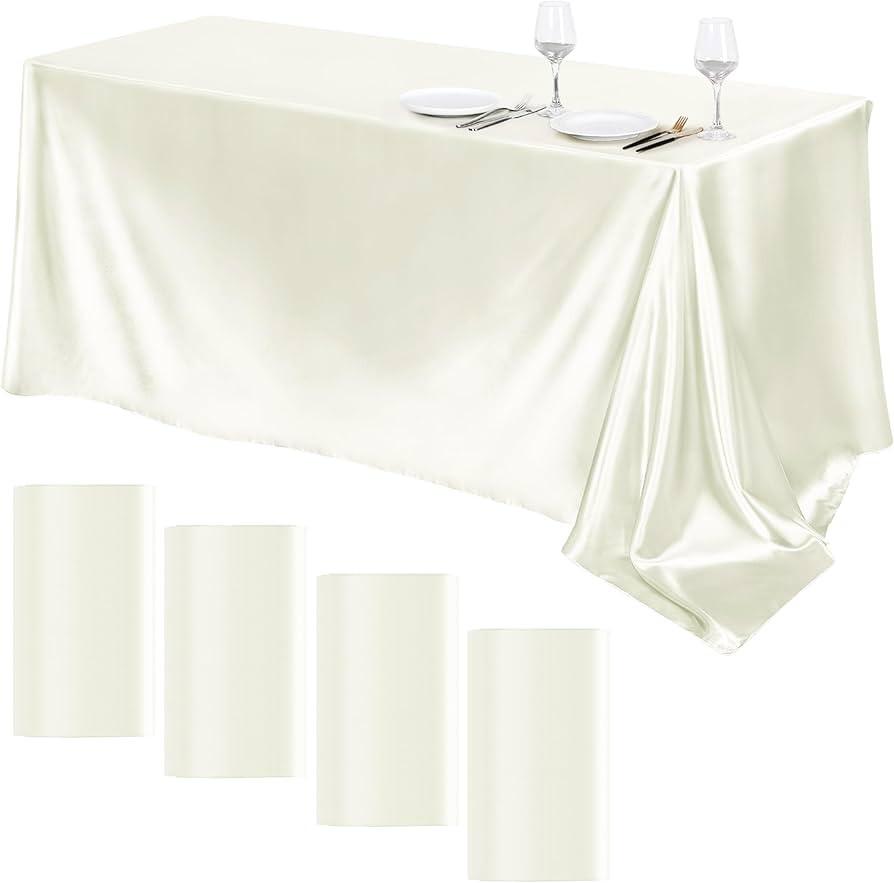 TURSTIN 4 Packs Satin Tablecloth 102 x 58 Inch Overlay Satin Table Cover Rectangle Bright Silk Ta... | Amazon (US)