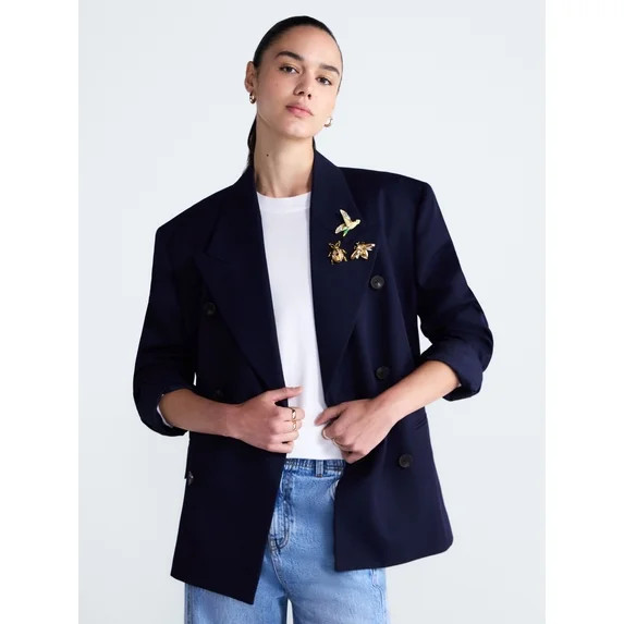Free Assembly Women's and Women's Plus Embellished Wool Blend Boxy Blazer, Sizes XS-4X | Walmart (US)