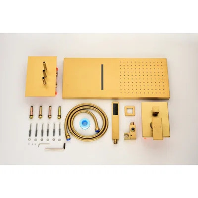 Gold Brass Shower With 3 Rectangular Head And Handheld Bathroom Design | Wayfair North America