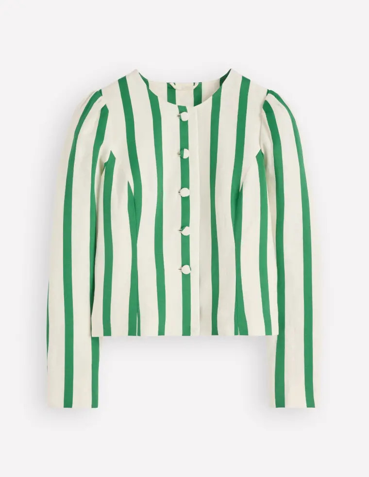 Salisbury Puff Sleeve Jacket-Ivory, Fresh Green Stripe | Boden UK