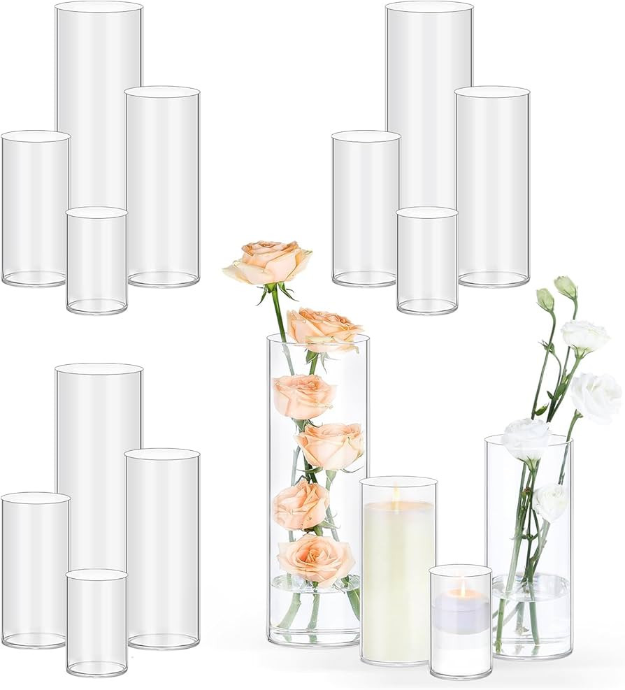 16 Pack Glass Cylinder Vases 4, 6, 8, 10 Inch Tall Clear Flower Vases for Table Centerpieces Wedd... | Amazon (US)
