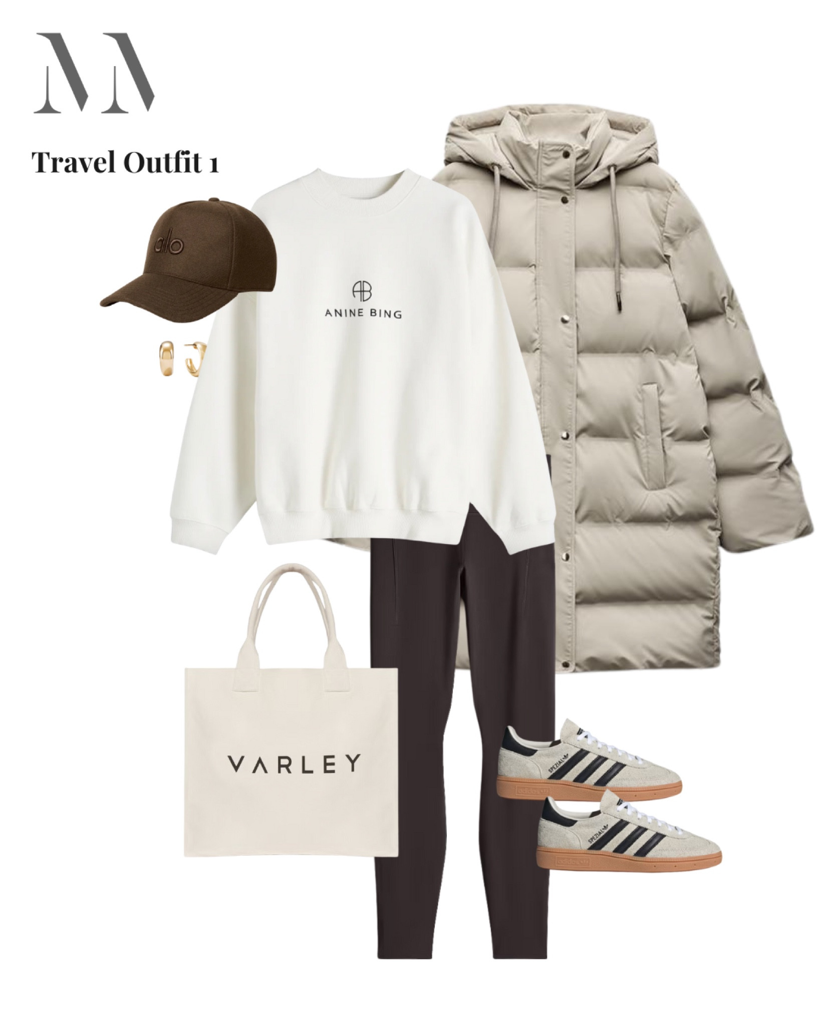 Effortless and practical this travel outfit is all about layers and comfort. The oversized sweatshirt and leggings create a relaxed base while the padded coat keeps you cosy on the go. Add classic trainers and a cap for a sporty look. The canvas tote for your essentials is idea for travel days when comfort is key but style isn’t compromised.

#LTKuk #LTKmidsize #LTKtravel