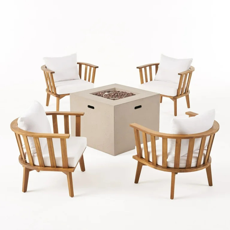 Noble House Ridgeview 5 Piece Outdoor Fire Pit Wood Conversation Set in Teak | Walmart (US)