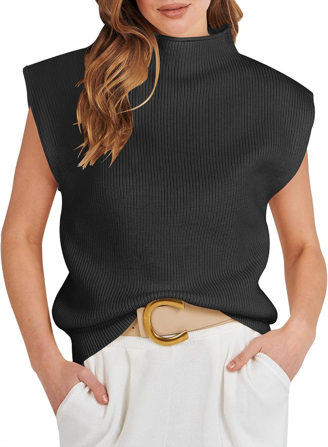 Caracilia Women's Sleeveless Sweater Vest Casual Mock Neck Cap Sleeve Knit Pullover Tank Tops 202... | Amazon (US)