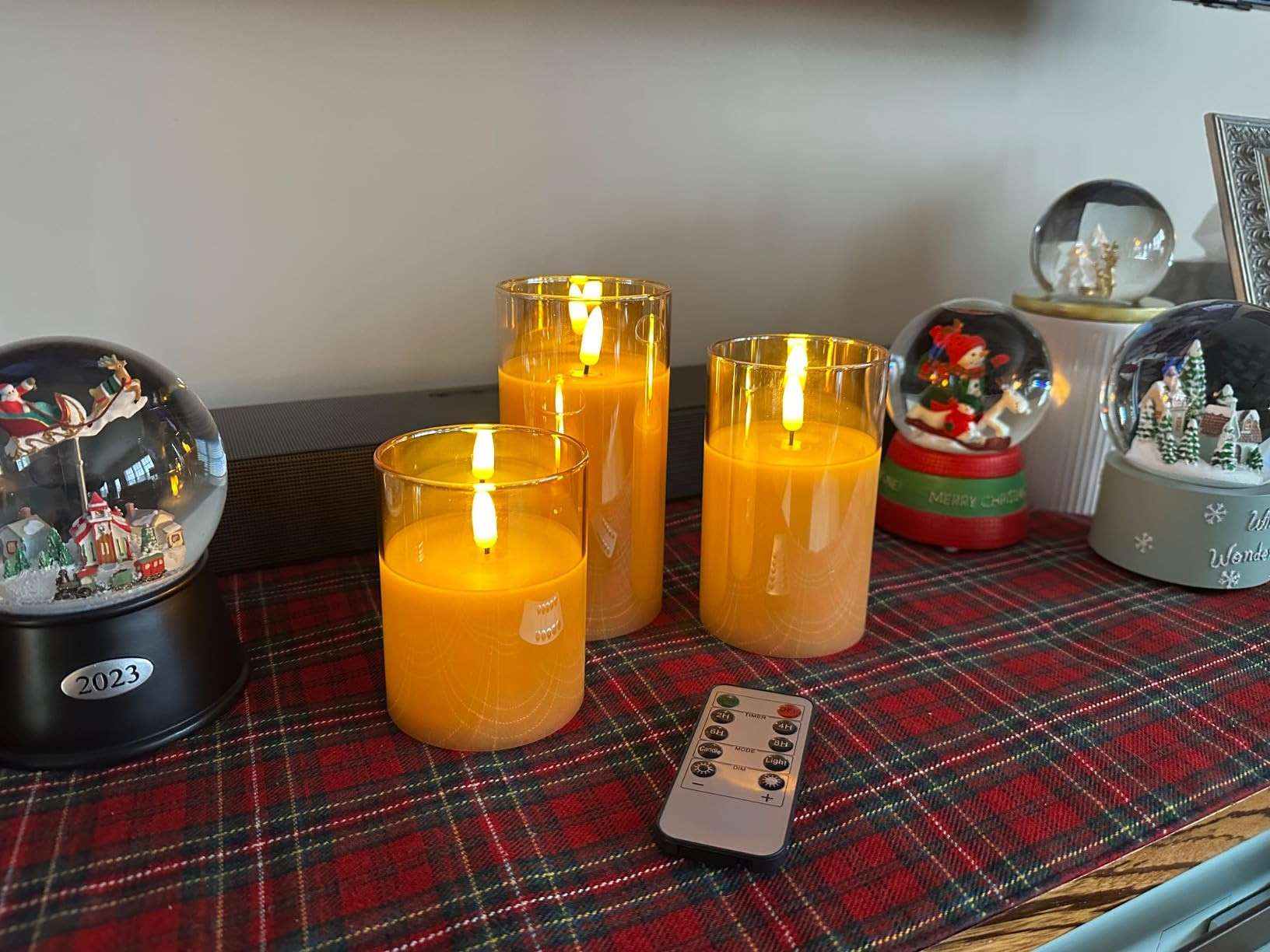 Glass Battery Operated LED Flameless Candles with Remote and Timer, Real Wax Candles Warm Color F... | Amazon (US)