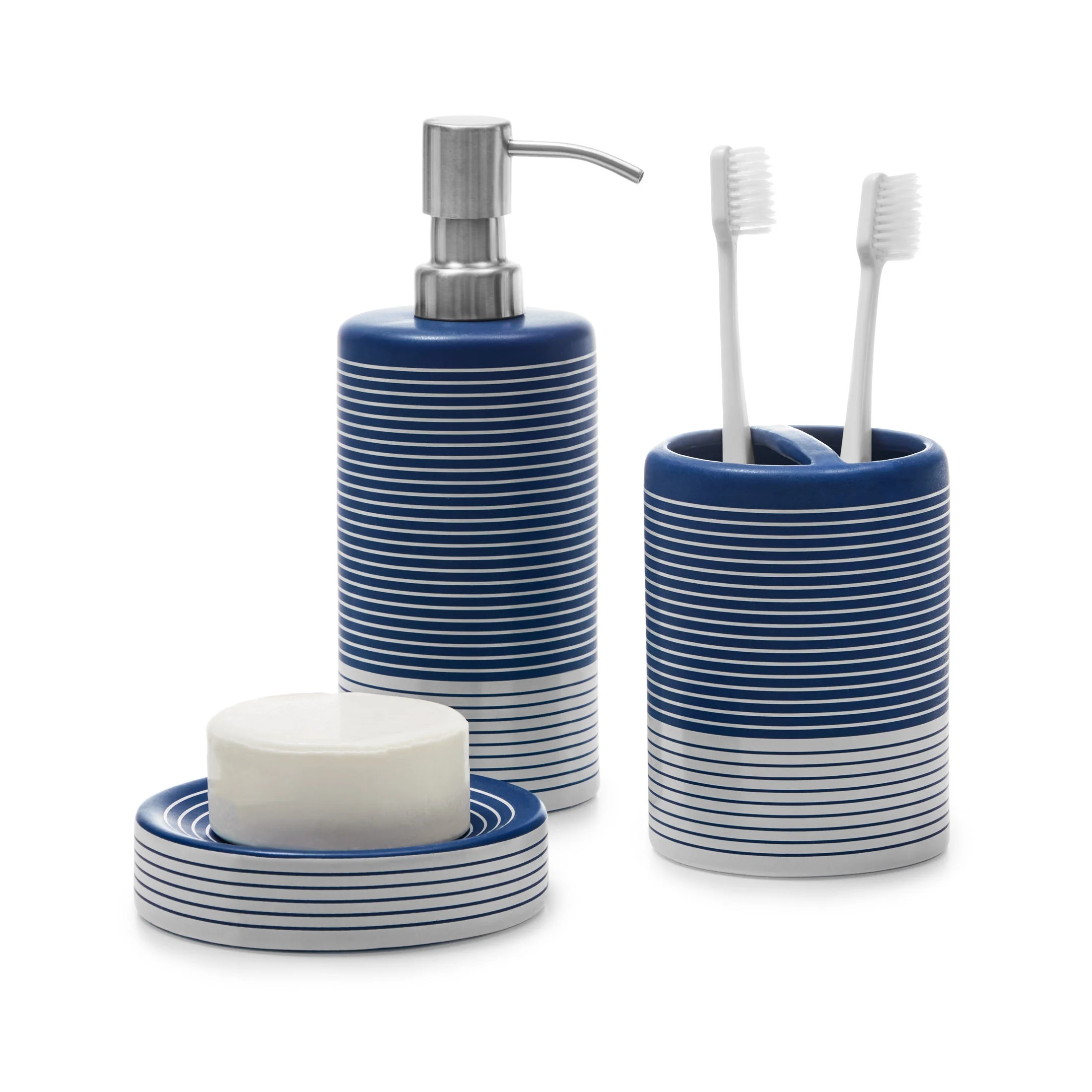 Gap Home Easy Stripe 3 Piece Ceramic Bath Accessory Set Blue | Walmart (US)