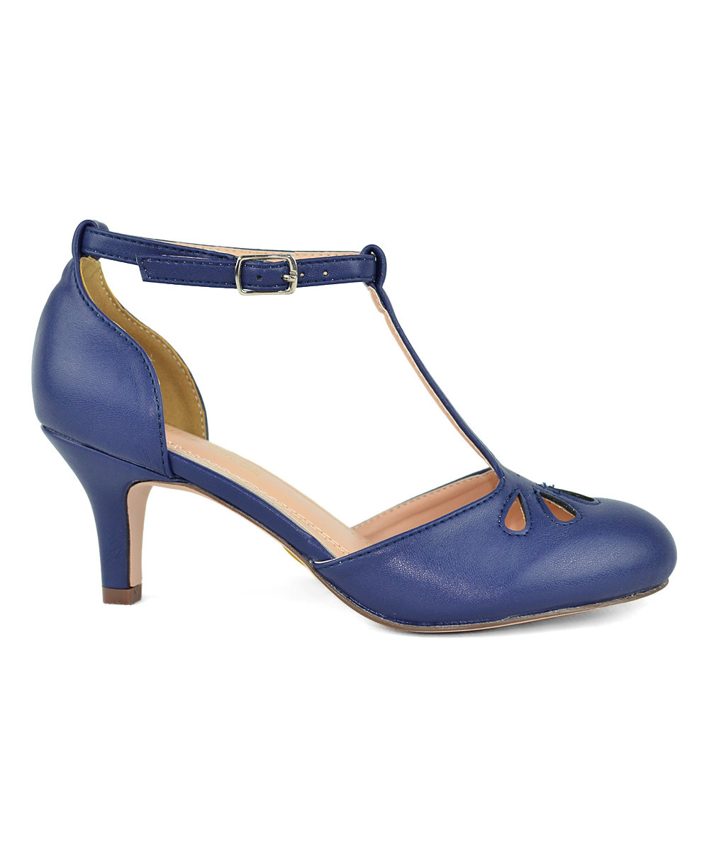 Chase & Chloe Women's Pumps NAVY - Navy Kimmy Low T-Strap Pump - Women | Zulily